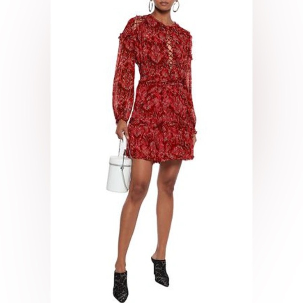WOMAN DARLING OPEN-BACK PRINTED CREPE DE CHINE MINI DRESS RED